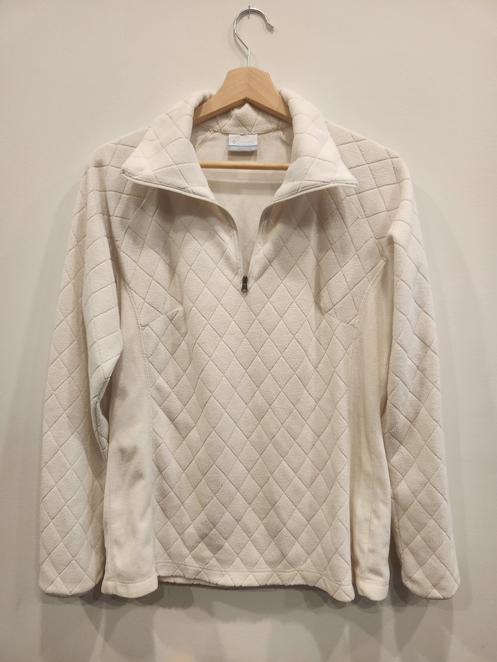 Columbia Diamond-Quilted Half-Zip Turtleneck Sweater - Cream